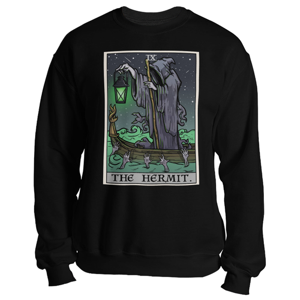 teelaunch T-shirt Crewneck Sweatshirt / Black / S The Hermit Tarot Card - Ghoulish Edition Unisex Sweatshirt
