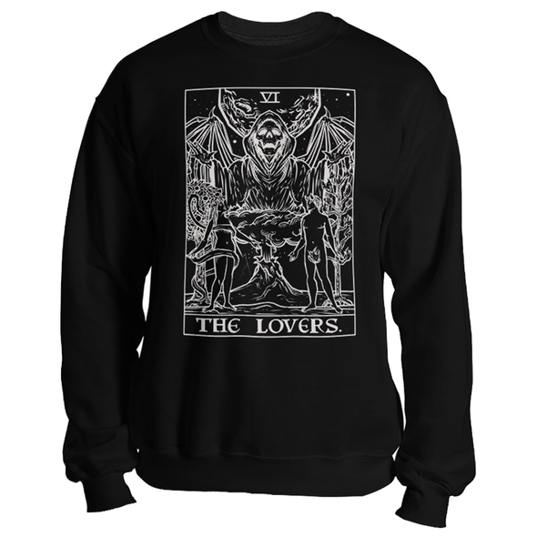 teelaunch T-shirt Crewneck Sweatshirt / Black / S The Lovers Monochrome Tarot Card - Ghoulish Edition Unisex Sweatshirt