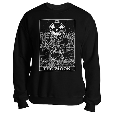 teelaunch T-shirt Crewneck Sweatshirt / Black / S The Moon Monotone Tarot Card - Ghoulish Edition Unisex Sweatshirt