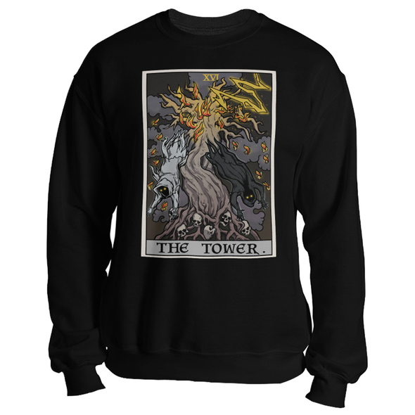 teelaunch T-shirt Crewneck Sweatshirt / Black / S The Tower Tarot Card - Ghoulish Edition Unisex Sweatshirt
