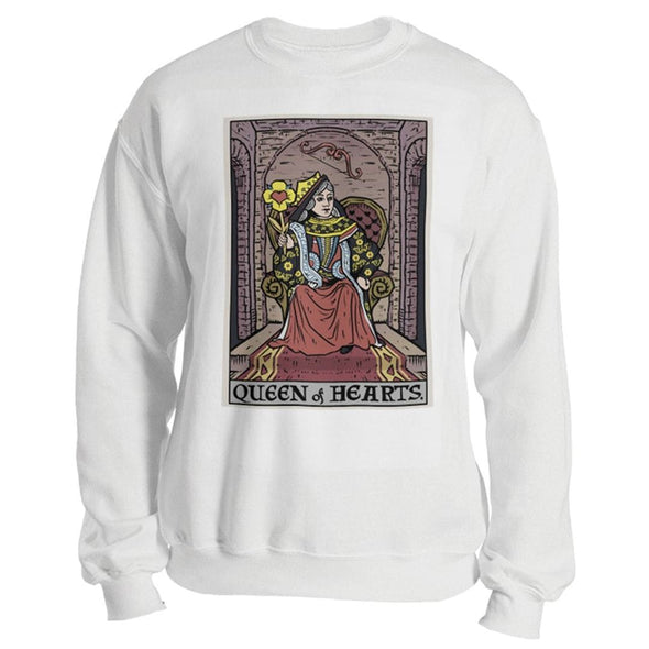 teelaunch T-shirt Crewneck Sweatshirt / White / S Queen of Hearts Tarot Card Unisex Sweatshirt