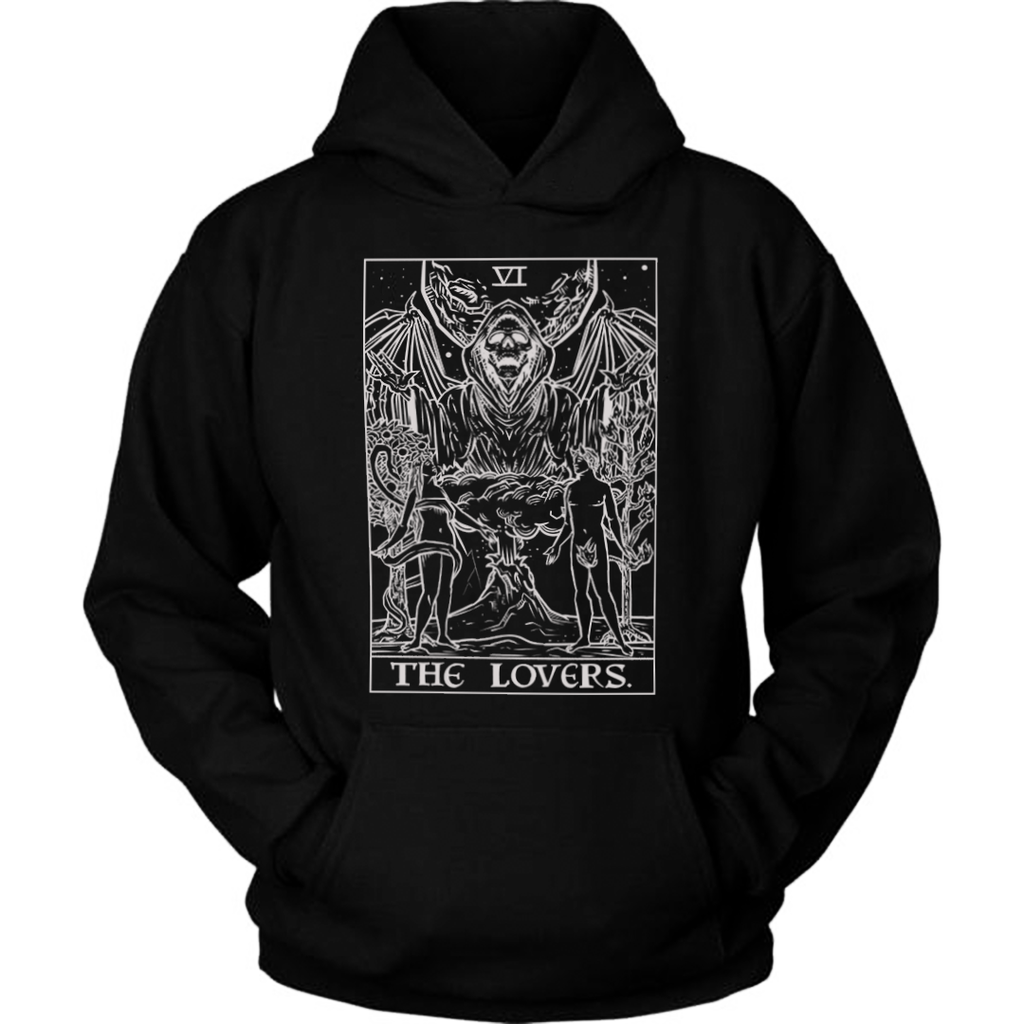 The Lovers Monochrome Tarot Card - Ghoulish Edition Unisex Hoodie