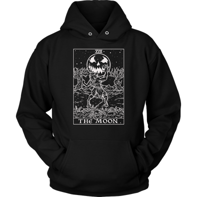 The Moon Monochrome Tarot Card - Ghoulish Edition Unisex Hoodie