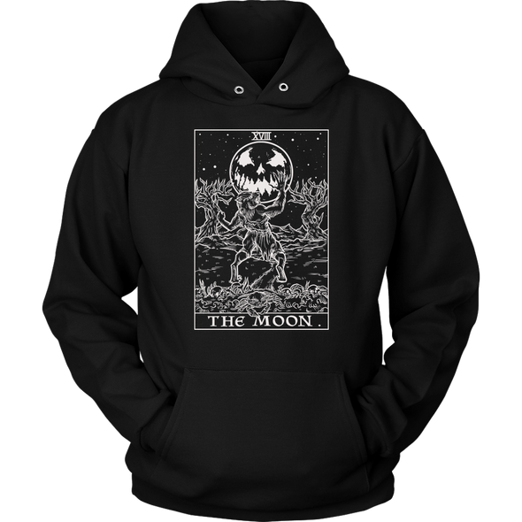 The Moon Monochrome Tarot Card - Ghoulish Edition Unisex Hoodie