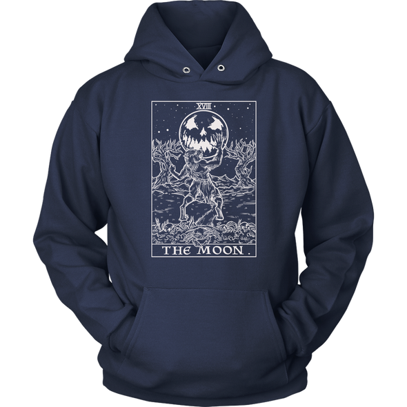 teelaunch T-shirt Unisex Hoodie / Navy / S The Moon Monotone Tarot Card - Ghoulish Edition Unisex Hoodie