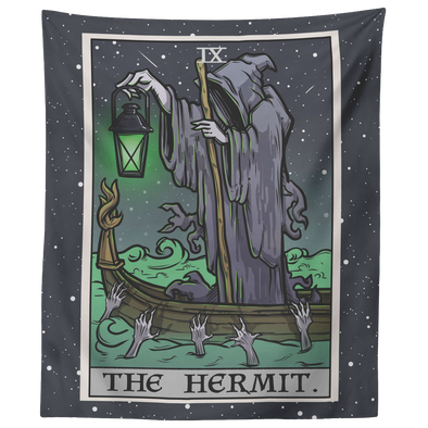 teelaunch Tapestries 60" x 50" (Etsy) The Hermit Tarot Card Tapestry - Ghoulish Edition (Colored/Vertical)