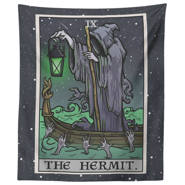 teelaunch Tapestries 60" x 50" (Etsy) The Hermit Tarot Card Tapestry - Ghoulish Edition (Colored/Vertical)