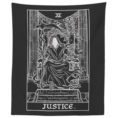 teelaunch Tapestries 60" x 50" Justice Monochrome Tarot Card - Ghoulish Edition Tapestry