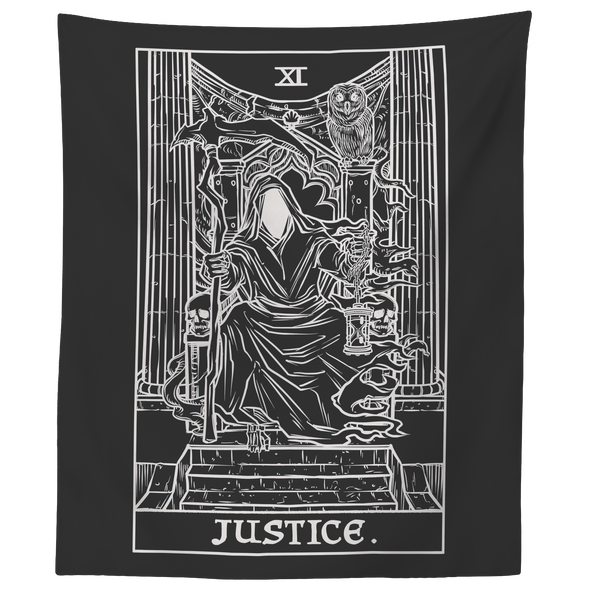 teelaunch Tapestries 60" x 50" Justice Monochrome Tarot Card - Ghoulish Edition Tapestry