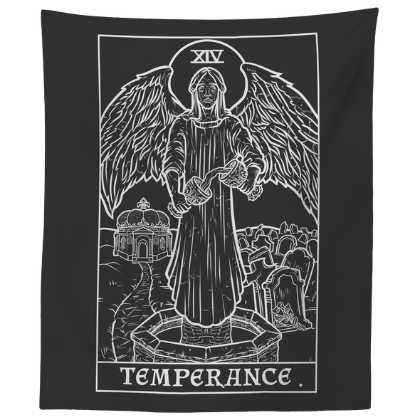 teelaunch Tapestries 60" x 50" Temperance Monochrome Tarot Card - Ghoulish Edition Tapestry