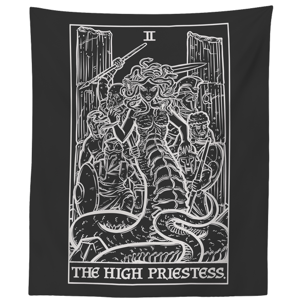 teelaunch Tapestries 60" x 50" The High Priestess Tarot Card - Ghoulish Edition Tapestry