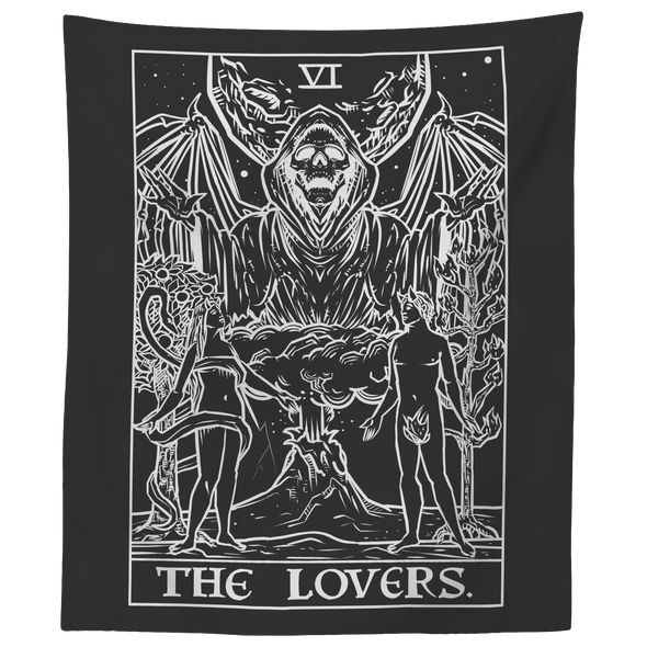 teelaunch Tapestries 60" x 50" The Lovers Monochrome Tarot Card - Ghoulish Edition Tapestry