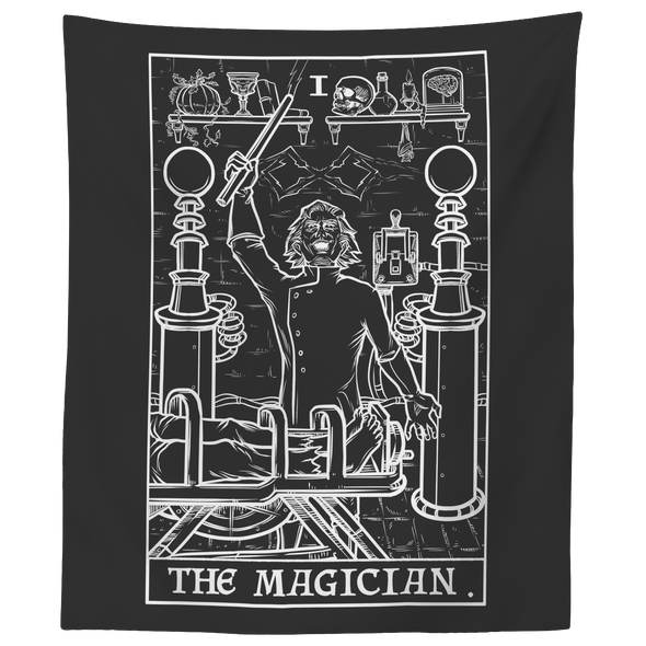 teelaunch Tapestries 60" x 50" The Magician Monochrome Tarot Card - Ghoulish Edition Tapestry