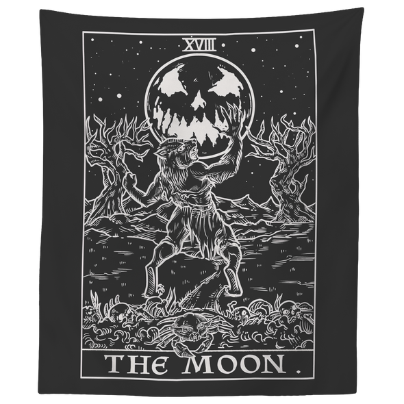 teelaunch Tapestries 60" x 50" The Moon Monochrome Tarot Card - Ghoulish Edition Tapestry