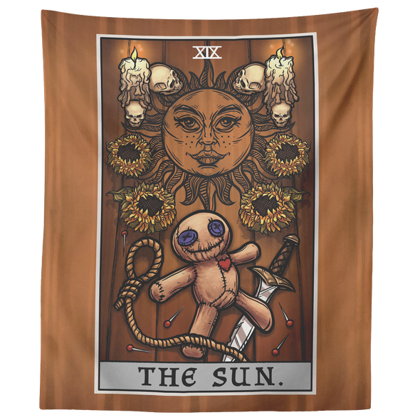 teelaunch Tapestries 60" x 50" The Sun Tarot Card - Ghoulish Edition Tapestry