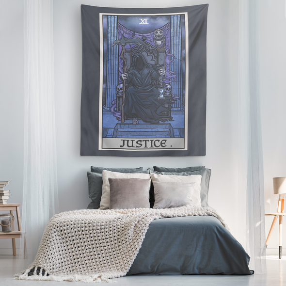 teelaunch Tapestries Justice Tarot Card - Ghoulish Edition Tapestry
