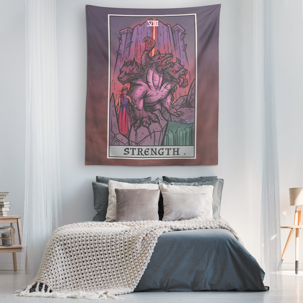 teelaunch Tapestries Strength Tarot Card - Ghoulish Edition Tapestry