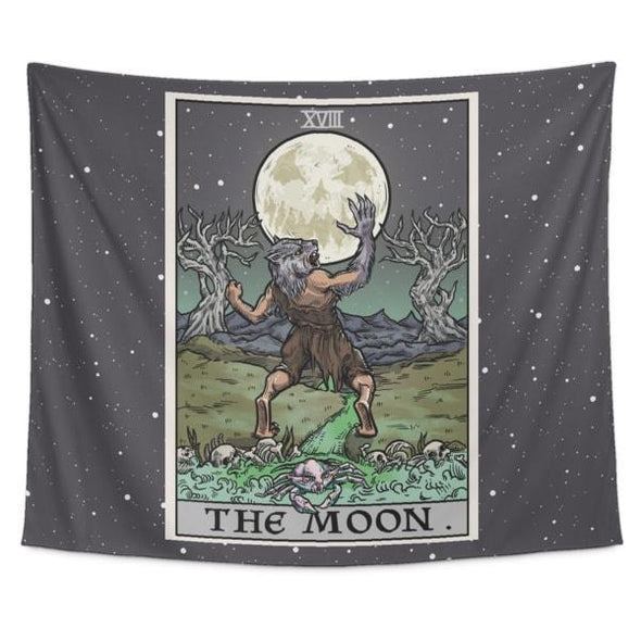 teelaunch Tapestries Tapestry - 60" x 51" The Moon Tarot Card - Ghoulish Edition Tapestry