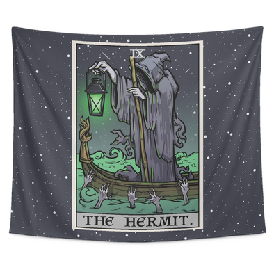 teelaunch Tapestries Tapestry - 80" x 68" The Hermit Tarot Card - Ghoulish Edition Tapestry