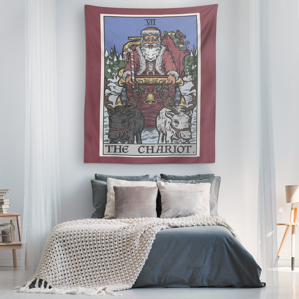 teelaunch Tapestries The Chariot Tarot Card - Christmas Edition Tapestry