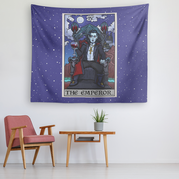 teelaunch Tapestries The Emperor Tarot Card - Ghoulish Edition Tapestry