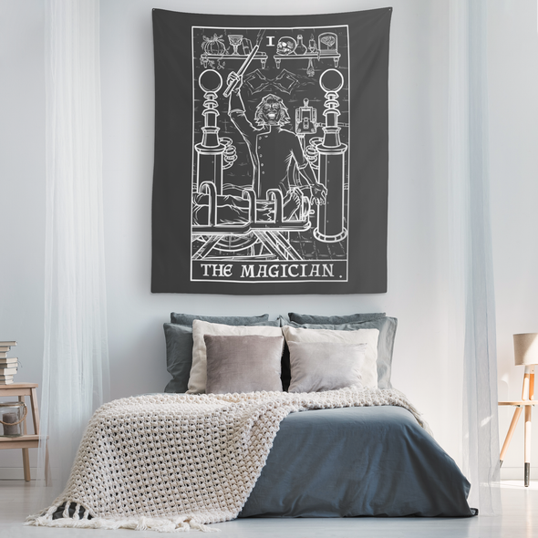 teelaunch Tapestries The Magician Monochrome Tarot Card - Ghoulish Edition Tapestry