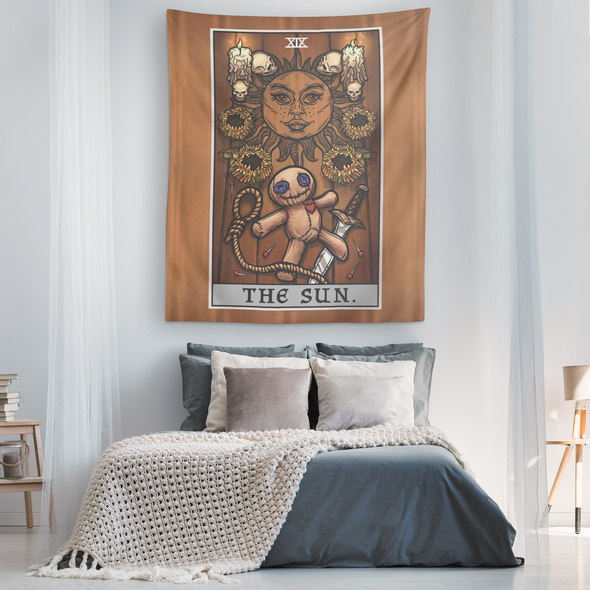 teelaunch Tapestries The Sun Tarot Card - Ghoulish Edition Tapestry