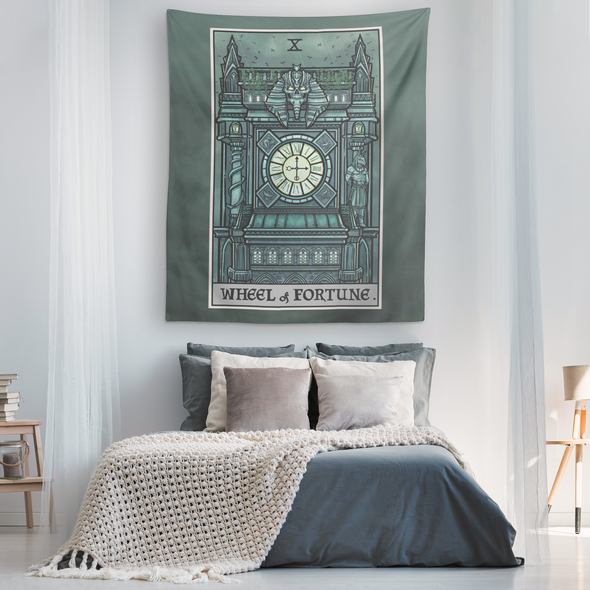 teelaunch Tapestries Wheel of Fortune Tarot Card - Ghoulish Edition Tapestry