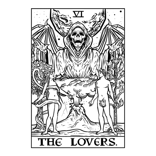 The Ghoulish Garb Design The Lovers Monochrome Tarot Card - Ghoulish Edition