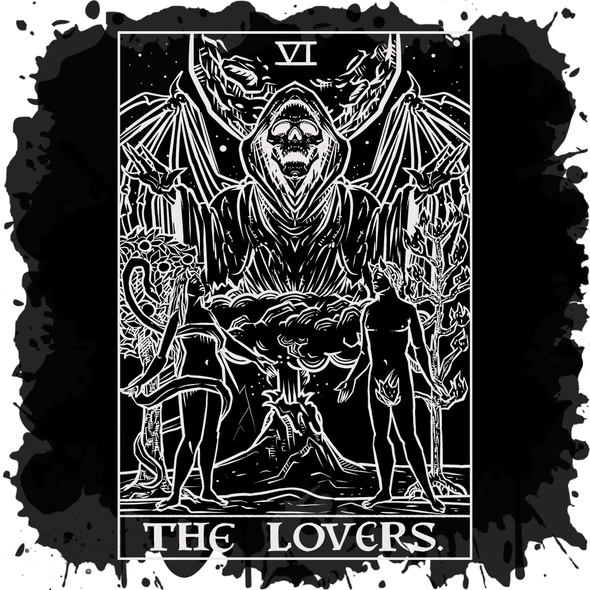 The Ghoulish Garb Design The Lovers Monochrome Tarot Card - Ghoulish Edition