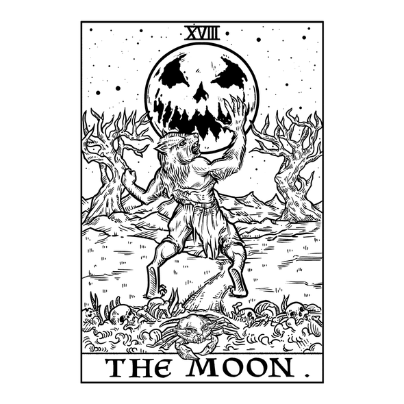 The Ghoulish Garb Design The Moon Monotone Tarot Card - Ghoulish Edition