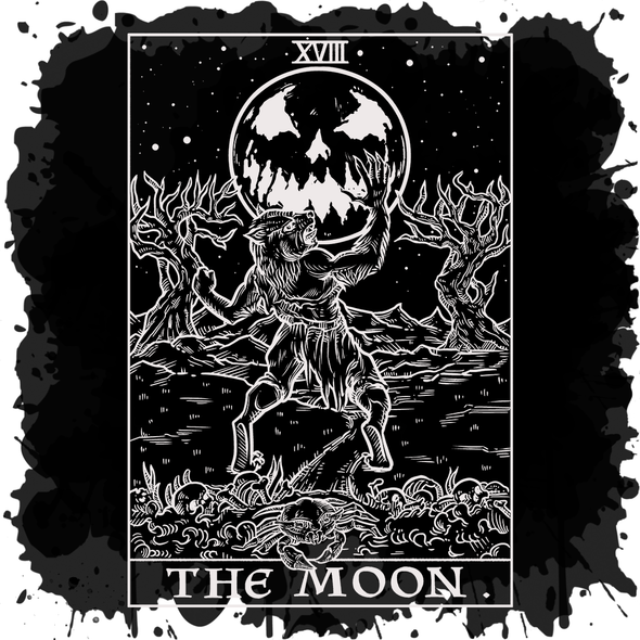 The Ghoulish Garb Design The Moon Monotone Tarot Card - Ghoulish Edition
