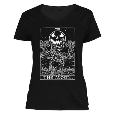 The Ghoulish Garb S The Moon Monotone Tarot Card - Ghoulish Edition Women's V-Neck