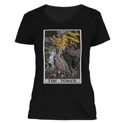 The Ghoulish Garb S The Tower Tarot Card - Ghoulish Edition Women's V-Neck