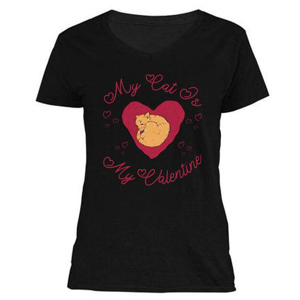 The Ghoulish Garb V-Necks Black / S My Cat Is My Valentine Women's V-Neck