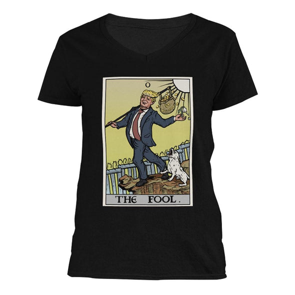 The Ghoulish Garb V-Necks Black / S The Fool Tarot Card - Donald Trump Women's V-Neck