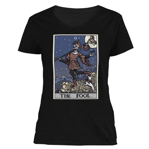 The Ghoulish Garb V-Necks Black / S The Fool Tarot Card Women's V-Neck
