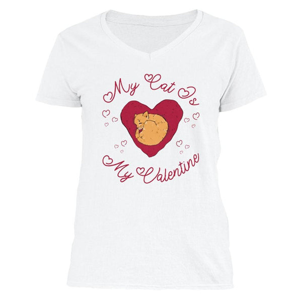 The Ghoulish Garb V-Necks White / S My Cat Is My Valentine Women's V-Neck