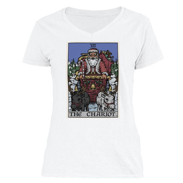 The Ghoulish Garb V-Necks White / S The Chariot Tarot Card - Christmas Edition Women's V-Neck