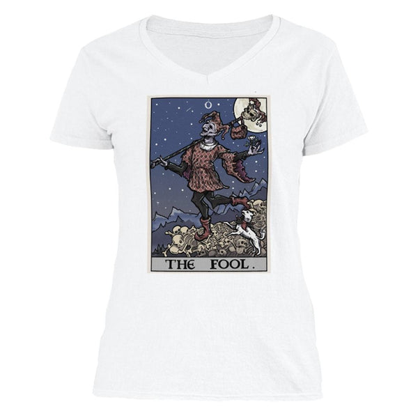 The Ghoulish Garb V-Necks White / S The Fool Tarot Card Women's V-Neck