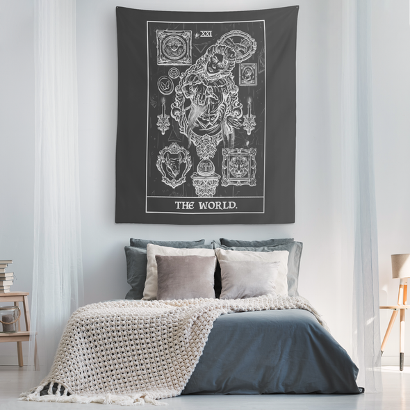 The World Tarot Card Tapestry - Victorian Ghost (Black & White)