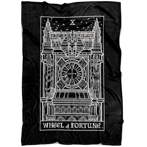 Wheel of Fortune Tarot Card Blanket - Ghoulish Edition (Black & White)
