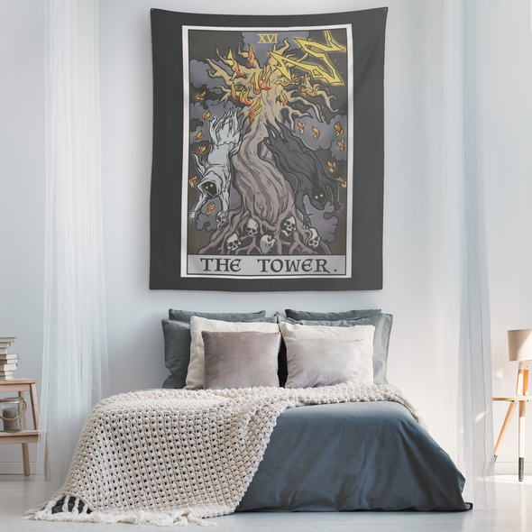 The Tower Tarot Card (Color) Tapestry