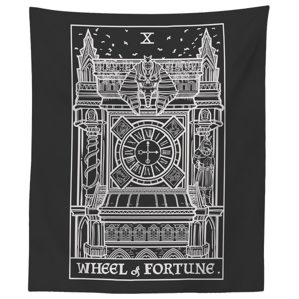 Wheel of Fortune Monochrome Tarot Card Tapestry - Ghoulish Edition