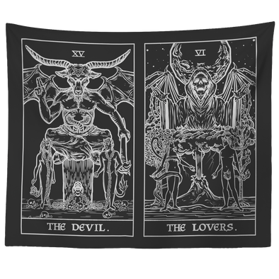 2 In 1: The Devil (Left Card) and The Lovers (Right Card) Tapestry